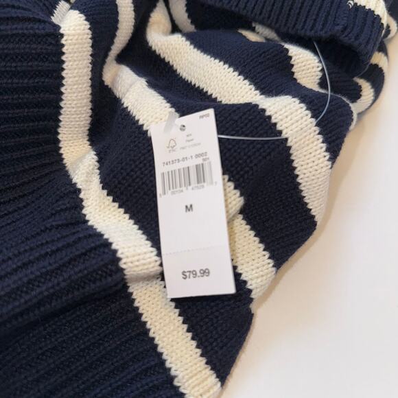 GAP NWT 24/7 Split‑Hem Stripe Turtleneck Sweater Women’s Medium 100% Cotton Navy - Picture 7 of 12